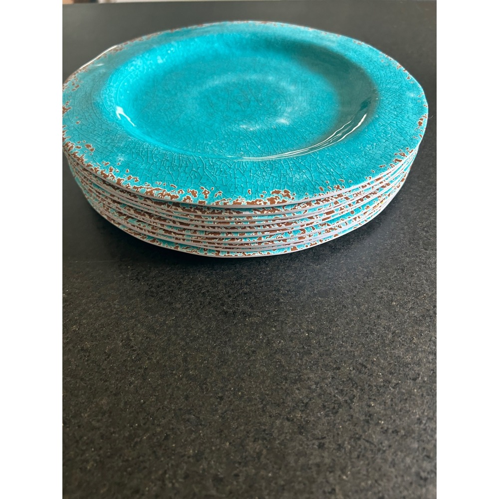 Allen + Roth Turquoise Melamine Dinner Plates Set of 8 Crackle Glazed
